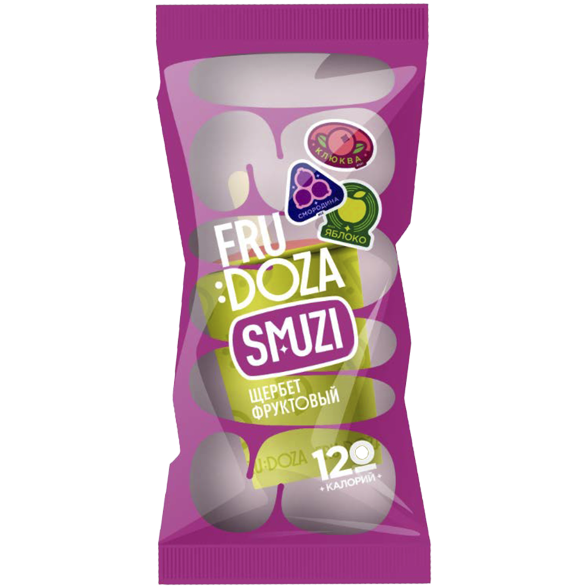 «FRUDOZA SMUZI» whipped frozen dessert. Cranberry-blackcurrant-apple fruit sherbet